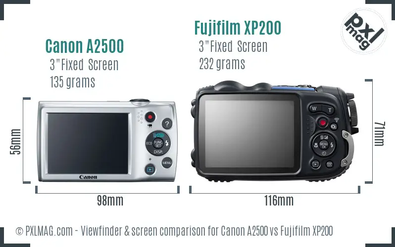 Canon A2500 vs Fujifilm XP200 Screen and Viewfinder comparison