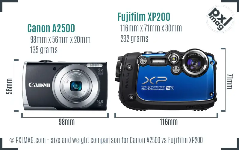 Canon A2500 vs Fujifilm XP200 size comparison