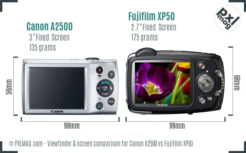 Canon A2500 vs Fujifilm XP50 Screen and Viewfinder comparison