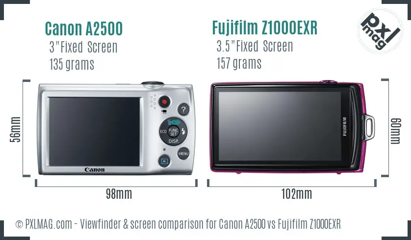 Canon A2500 vs Fujifilm Z1000EXR Screen and Viewfinder comparison