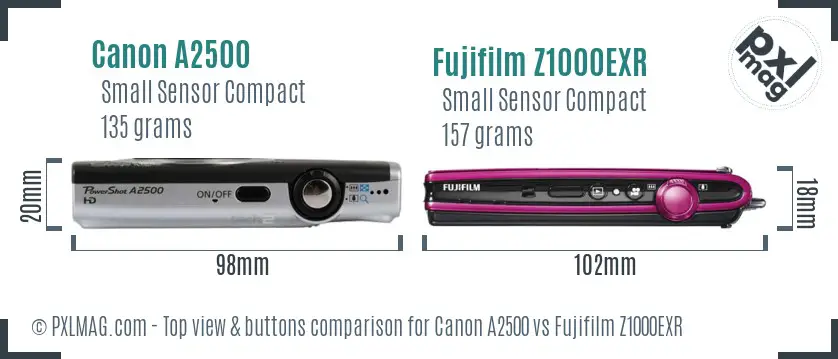 Canon A2500 vs Fujifilm Z1000EXR top view buttons comparison