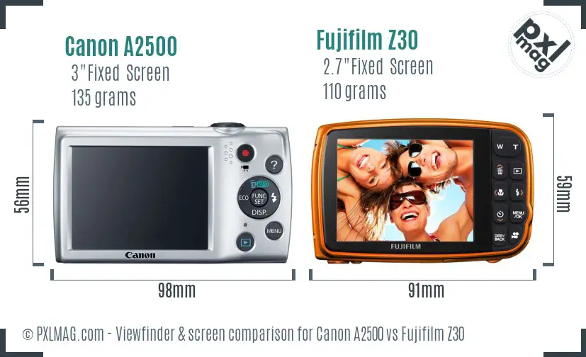 Canon A2500 vs Fujifilm Z30 Screen and Viewfinder comparison