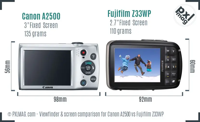 Canon A2500 vs Fujifilm Z33WP Screen and Viewfinder comparison