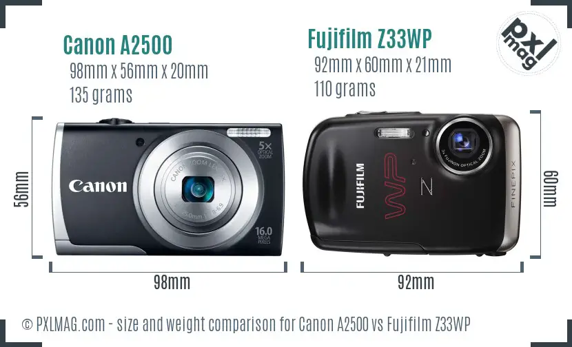 Canon A2500 vs Fujifilm Z33WP size comparison