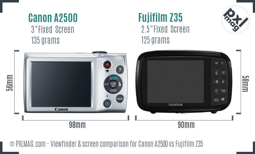 Canon A2500 vs Fujifilm Z35 Screen and Viewfinder comparison