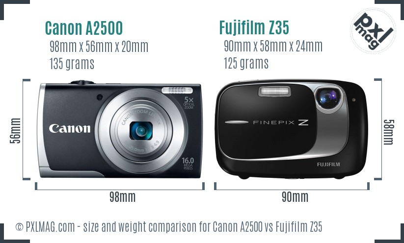 Canon A2500 vs Fujifilm Z35 size comparison