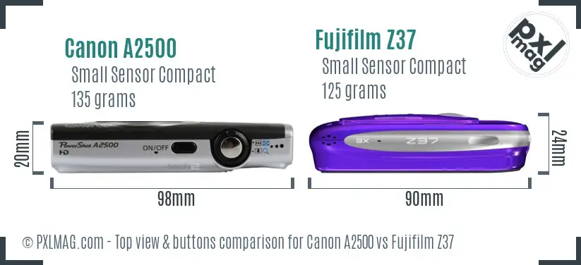 Canon A2500 vs Fujifilm Z37 top view buttons comparison Canon A2500 vs Fujifilm Z37 top view buttons comparison