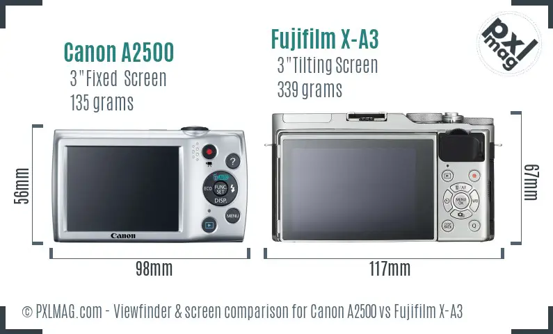 Canon A2500 vs Fujifilm X-A3 Screen and Viewfinder comparison