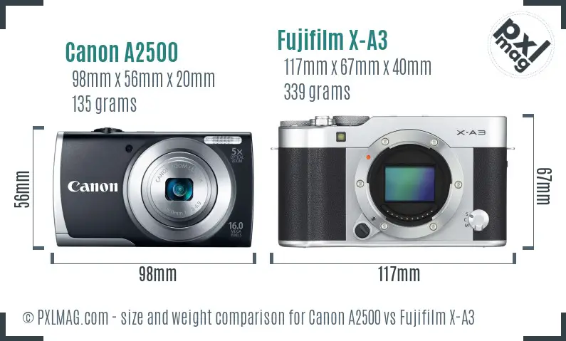 Canon A2500 vs Fujifilm X-A3 size comparison