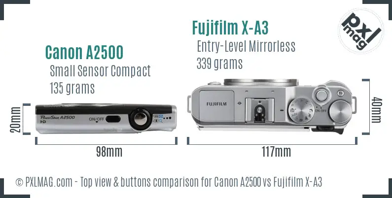 Canon A2500 vs Fujifilm X-A3 top view buttons comparison
