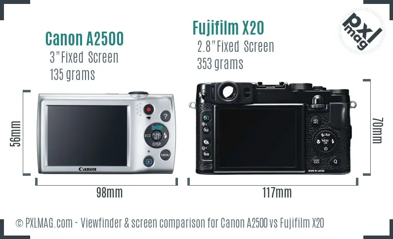 Canon A2500 vs Fujifilm X20 Screen and Viewfinder comparison