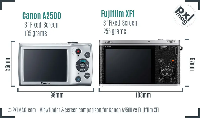 Canon A2500 vs Fujifilm XF1 Screen and Viewfinder comparison