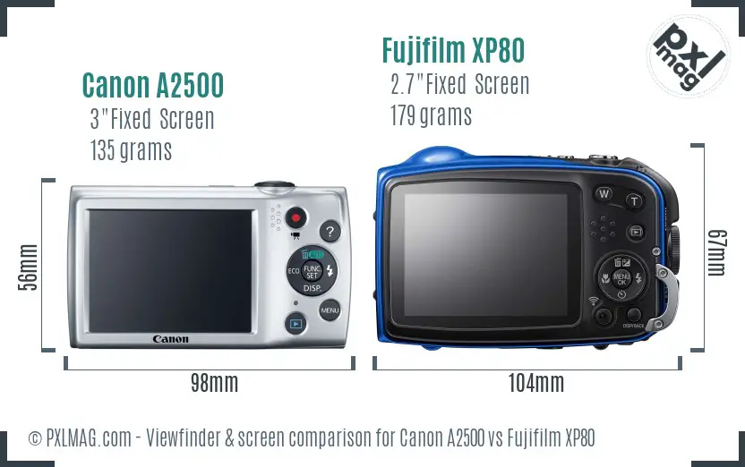 Canon A2500 vs Fujifilm XP80 Screen and Viewfinder comparison