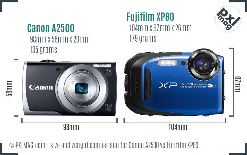 Canon A2500 vs Fujifilm XP80 size comparison