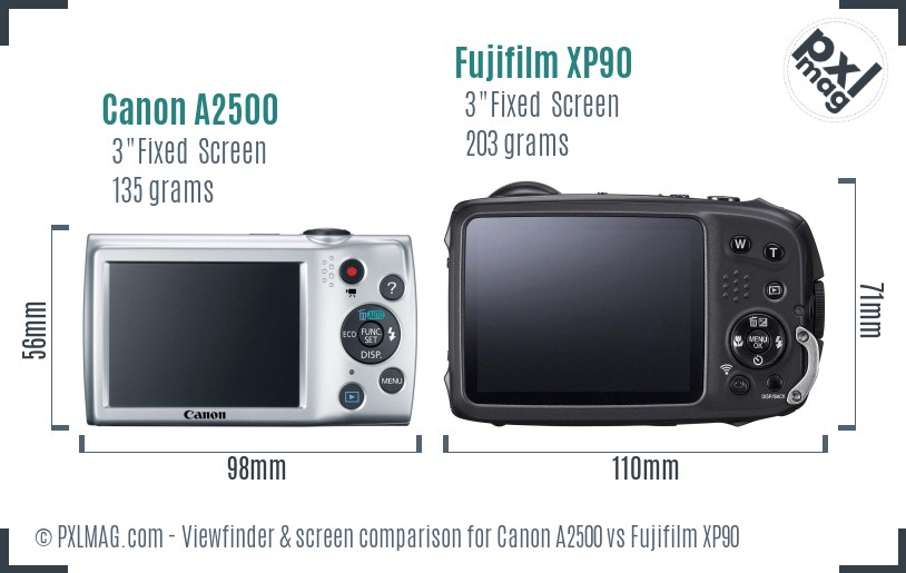 Canon A2500 vs Fujifilm XP90 Screen and Viewfinder comparison
