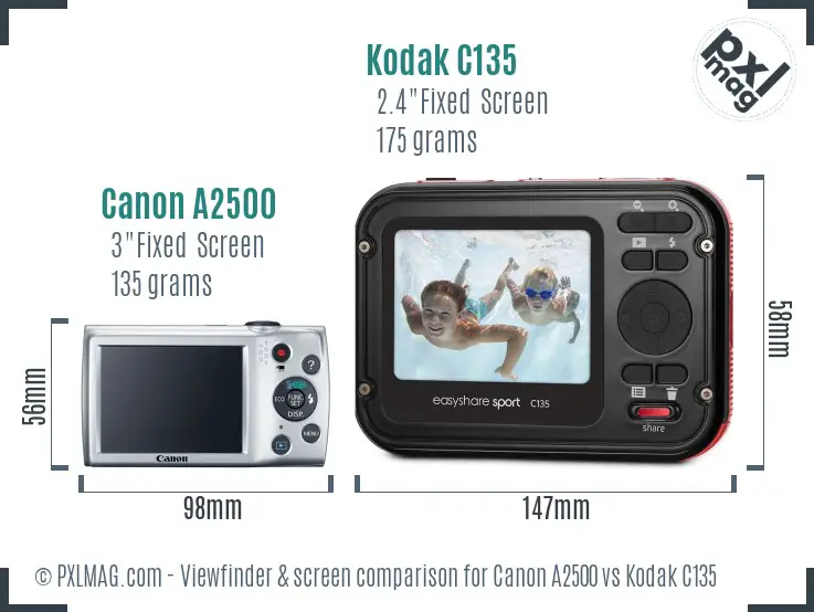 Canon A2500 vs Kodak C135 Screen and Viewfinder comparison
