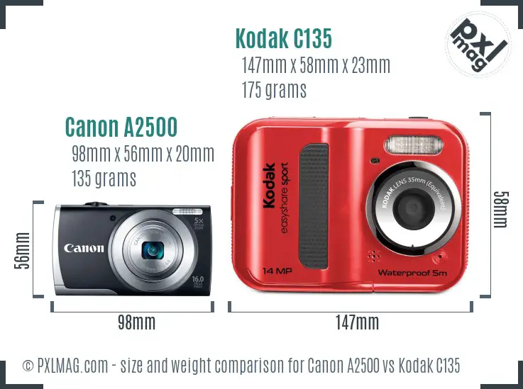 Canon A2500 vs Kodak C135 size comparison