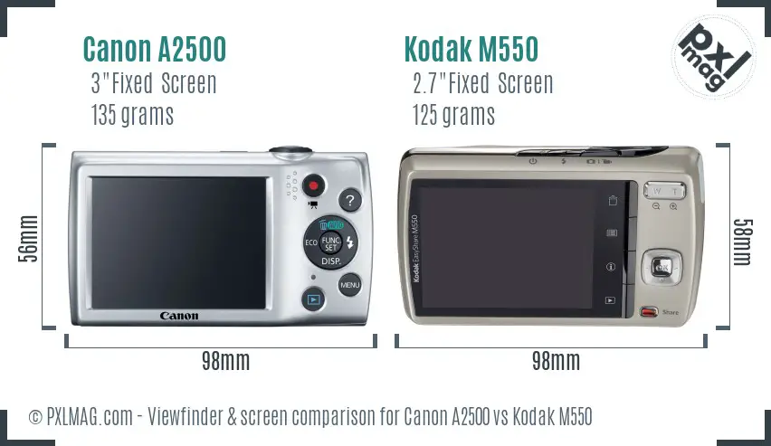 Canon A2500 vs Kodak M550 Screen and Viewfinder comparison Canon A2500 vs Kodak M550 Screen and Viewfinder comparison