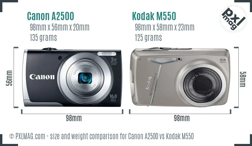Canon A2500 vs Kodak M550 size comparison Canon A2500 vs Kodak M550 size comparison