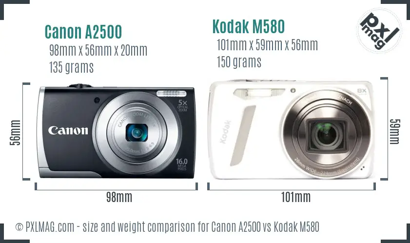 Canon A2500 vs Kodak M580 size comparison