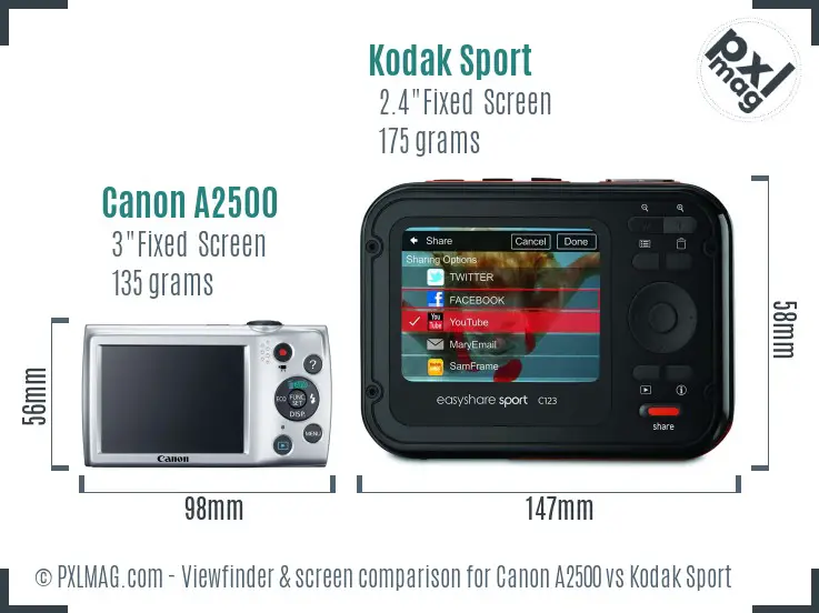 Canon A2500 vs Kodak Sport Screen and Viewfinder comparison
