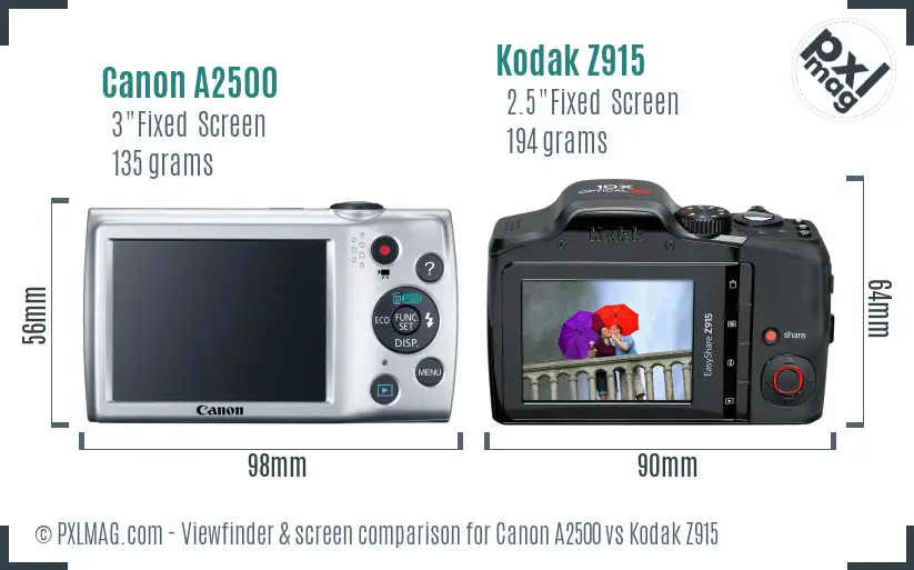 Canon A2500 vs Kodak Z915 Screen and Viewfinder comparison