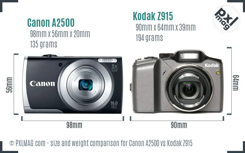 Canon A2500 vs Kodak Z915 size comparison
