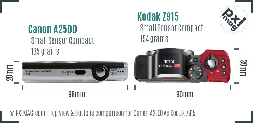 Canon A2500 vs Kodak Z915 top view buttons comparison