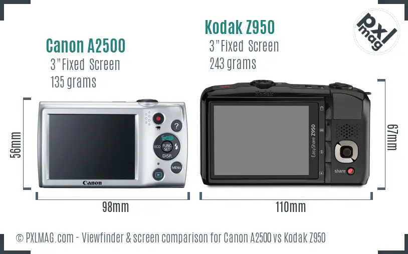 Canon A2500 vs Kodak Z950 Screen and Viewfinder comparison Canon A2500 vs Kodak Z950 Screen and Viewfinder comparison