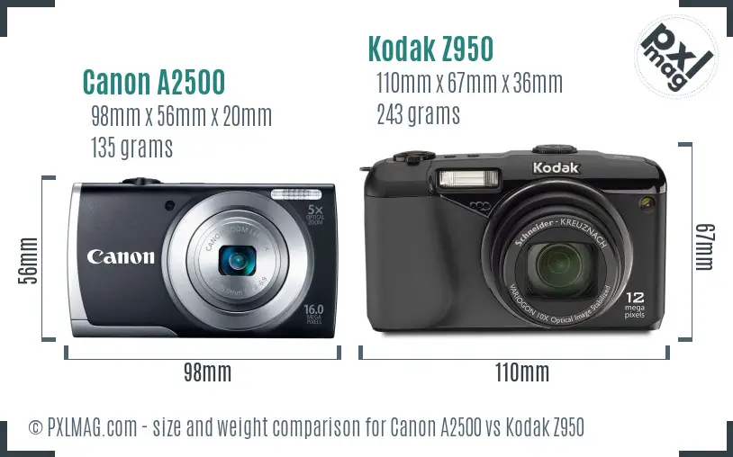 Canon A2500 vs Kodak Z950 size comparison Canon A2500 vs Kodak Z950 size comparison