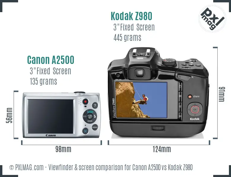 Canon A2500 vs Kodak Z980 Screen and Viewfinder comparison Canon A2500 vs Kodak Z980 Screen and Viewfinder comparison