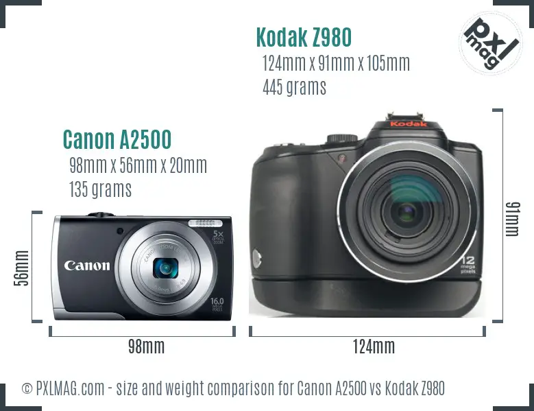 Canon A2500 vs Kodak Z980 size comparison Canon A2500 vs Kodak Z980 size comparison