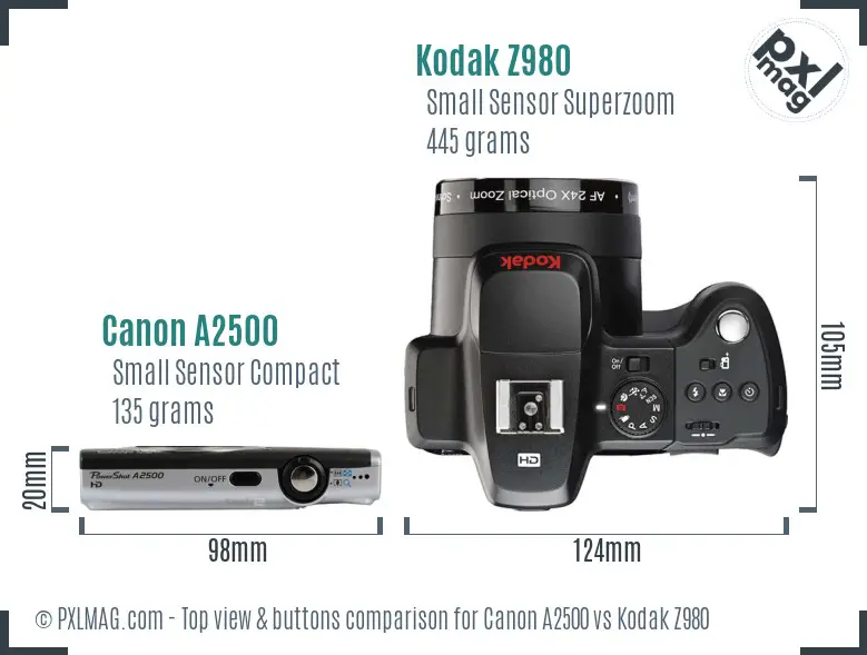 Canon A2500 vs Kodak Z980 top view buttons comparison Canon A2500 vs Kodak Z980 top view buttons comparison