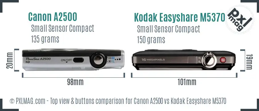 Canon A2500 vs Kodak Easyshare M5370 top view buttons comparison