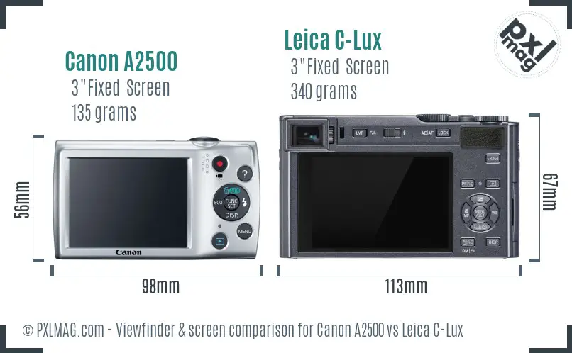 Canon A2500 vs Leica C-Lux Screen and Viewfinder comparison