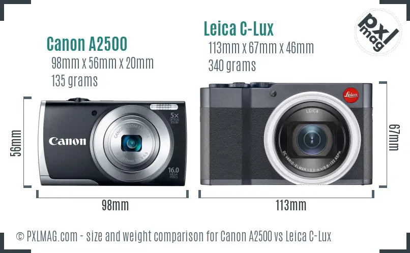 Canon A2500 vs Leica C-Lux size comparison
