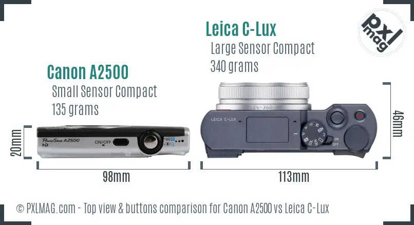Canon A2500 vs Leica C-Lux top view buttons comparison
