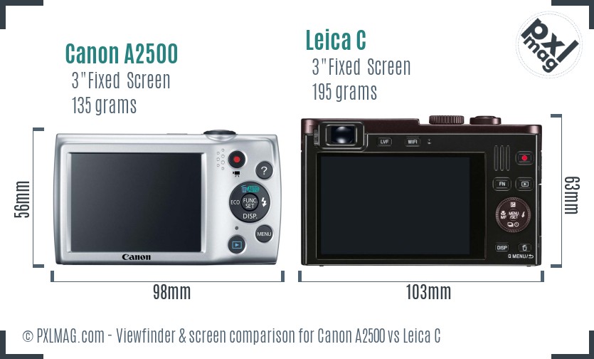 Canon A2500 vs Leica C Screen and Viewfinder comparison