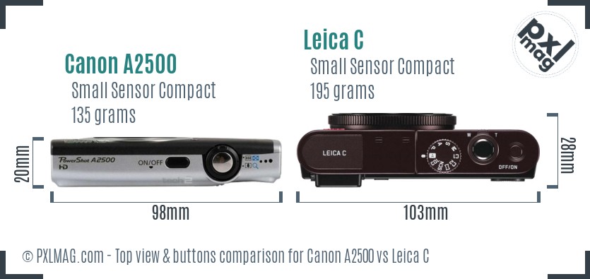 Canon A2500 vs Leica C top view buttons comparison