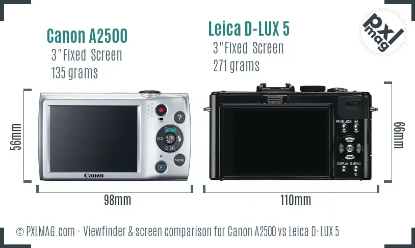 Canon A2500 vs Leica D-LUX 5 Screen and Viewfinder comparison Canon A2500 vs Leica D-LUX 5 Screen and Viewfinder comparison