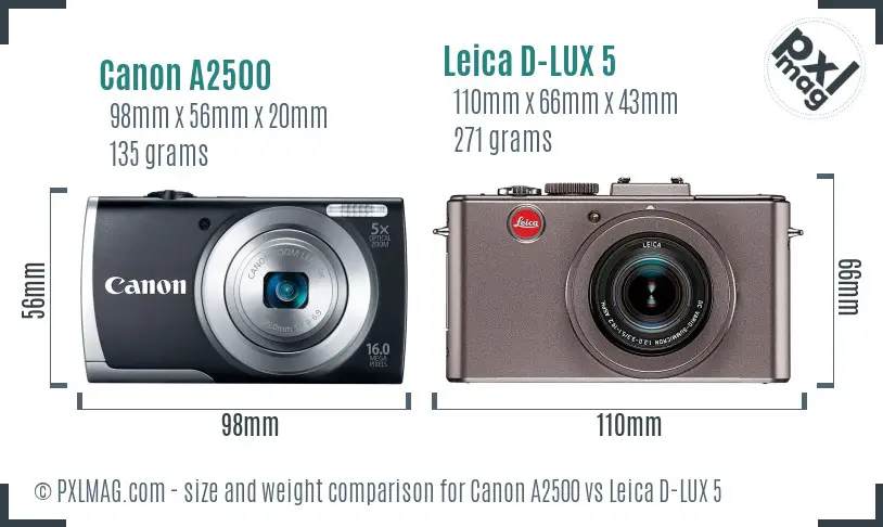 Canon A2500 vs Leica D-LUX 5 size comparison Canon A2500 vs Leica D-LUX 5 size comparison