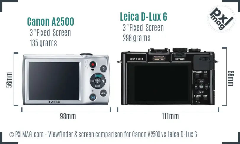 Canon A2500 vs Leica D-Lux 6 Screen and Viewfinder comparison Canon A2500 vs Leica D-Lux 6 Screen and Viewfinder comparison