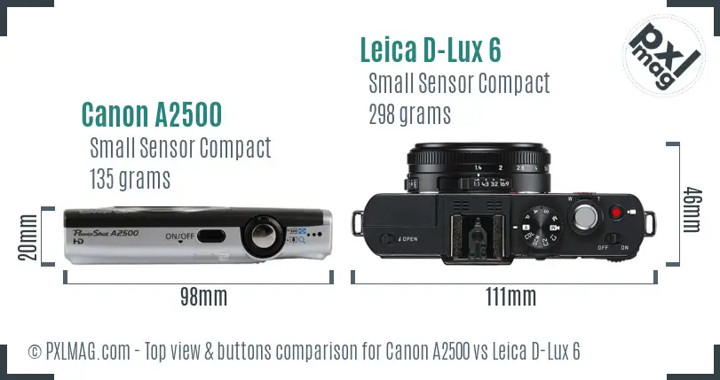 Canon A2500 vs Leica D-Lux 6 top view buttons comparison Canon A2500 vs Leica D-Lux 6 top view buttons comparison