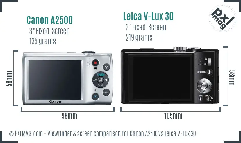 Canon A2500 vs Leica V-Lux 30 Screen and Viewfinder comparison