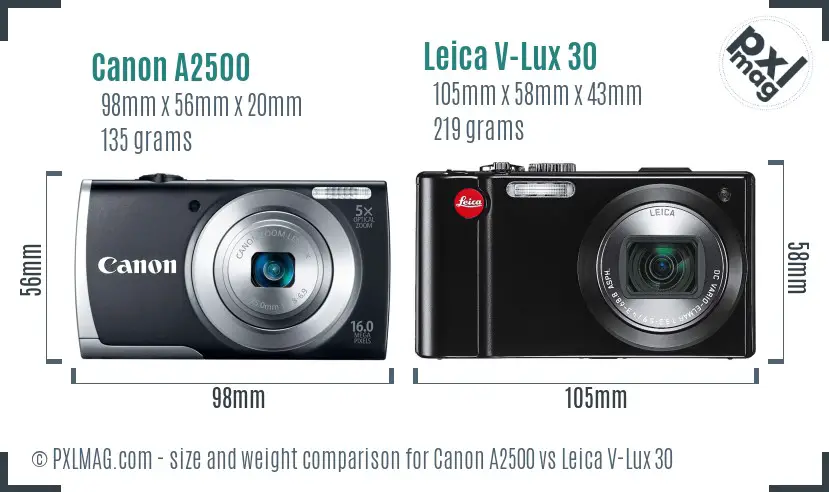 Canon A2500 vs Leica V-Lux 30 size comparison