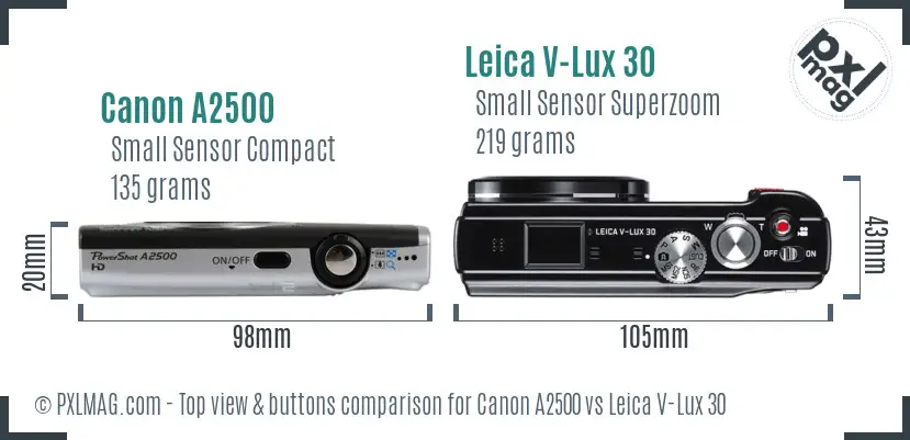 Canon A2500 vs Leica V-Lux 30 top view buttons comparison