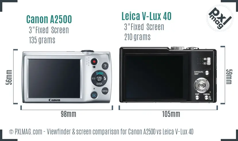 Canon A2500 vs Leica V-Lux 40 Screen and Viewfinder comparison