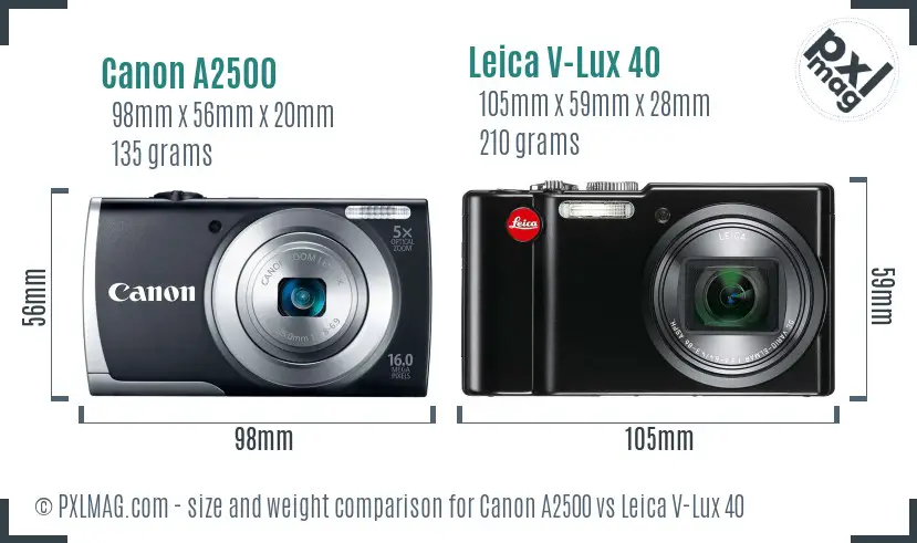 Canon A2500 vs Leica V-Lux 40 size comparison