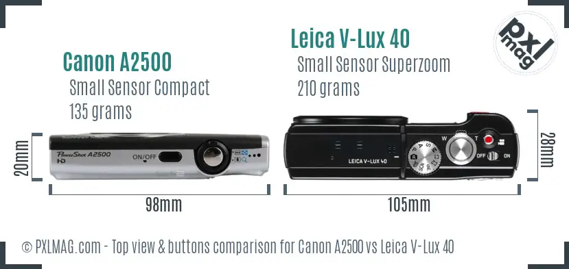Canon A2500 vs Leica V-Lux 40 top view buttons comparison