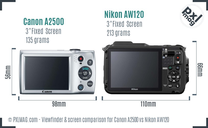 Canon A2500 vs Nikon AW120 Screen and Viewfinder comparison